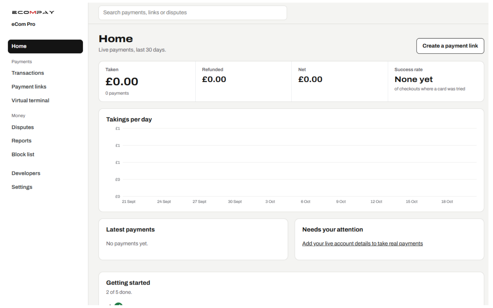 The eCom Pay merchant dashboard